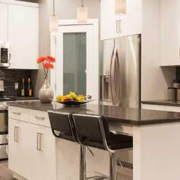 Cantum door style in Thermofoil finished in White